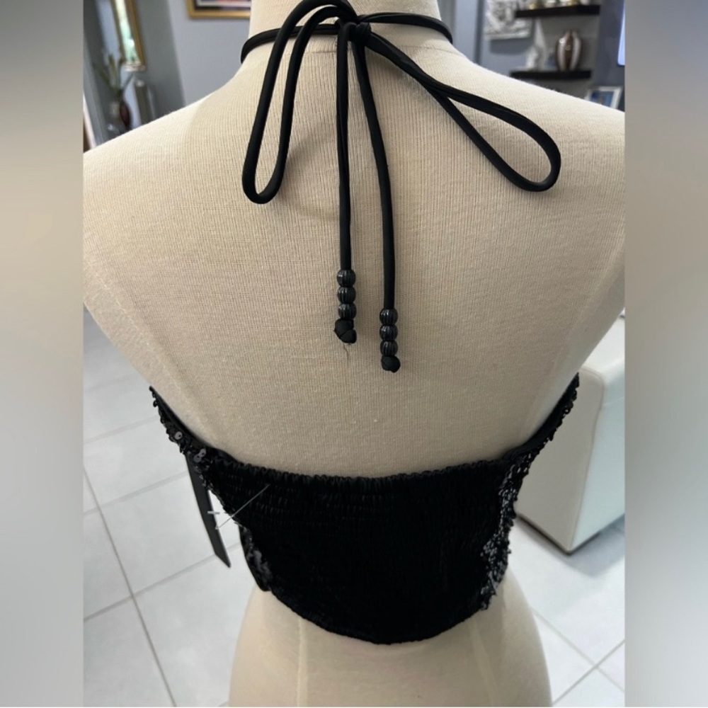 NEW set of House of Harlow 1960 Black Sexy Sequin halter top & pants Small NWT - Picture 4 of 8